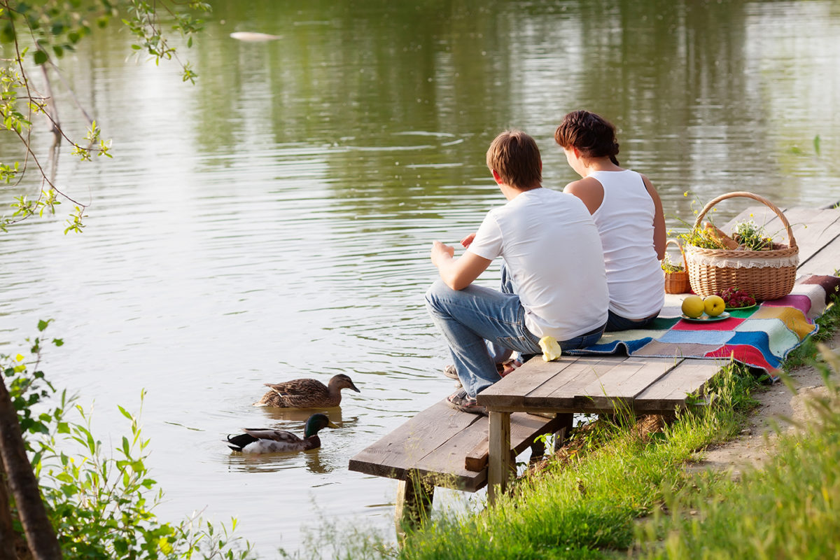 Canoe trip with picnic stop on the banks of the Lay